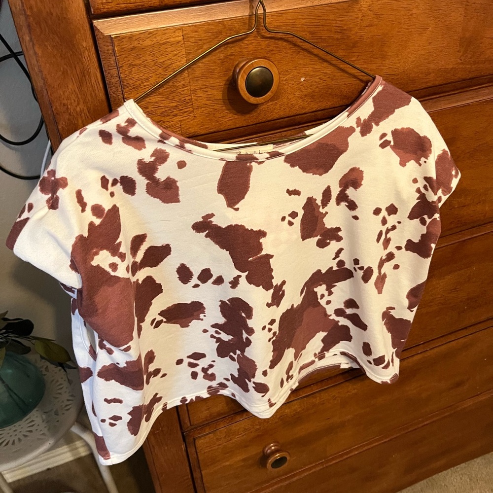 Women's Brown and White Cow print Top